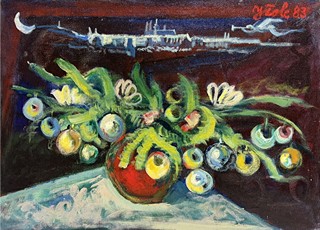 Josef Šolc (1905 - 1994) - Zátiší s kyticí a Pražským hradem