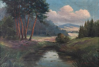 Gustav Reiter (1895 - ?) - Lesní krajina s tůní a borovým hájem