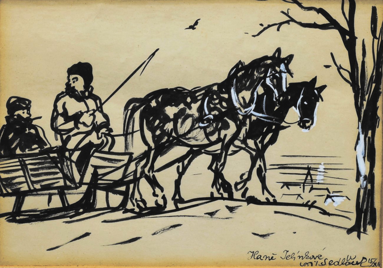 SEDLÁČEK Vojtěch (1892-1973) - Sáně s koňmi