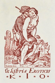 St. Kulhánek, Lhota, K. Němec, R. Kubíček, a neznámí autoři - Soubor šesti erotických exlibris a novoročenka
