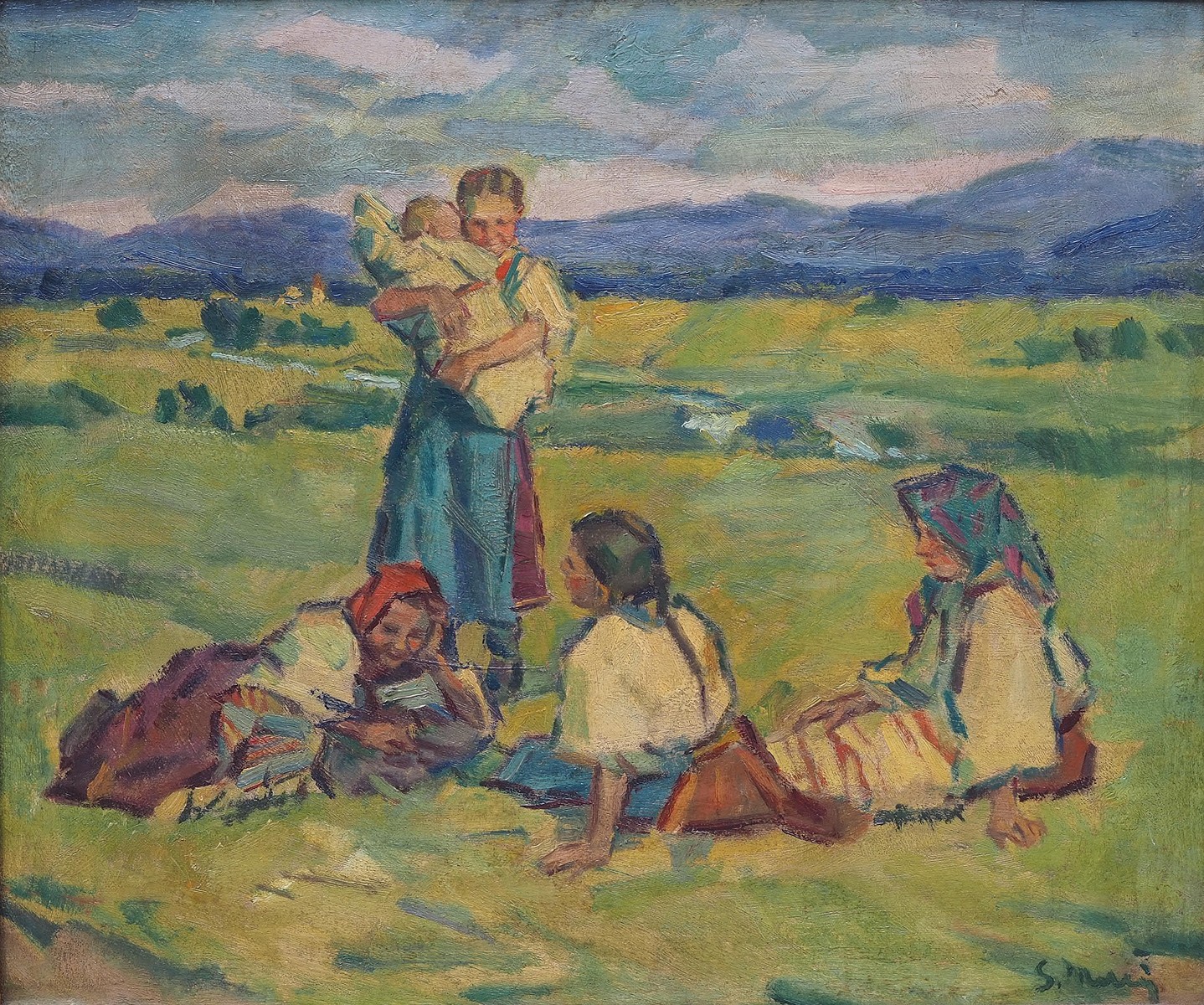 Gustáv Mallý (1879 - 1952) - Rozhovor na louce