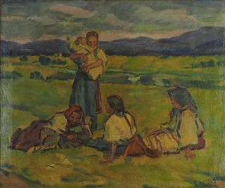 Gustáv Mallý (1879 - 1952) - Rozhovor na louce