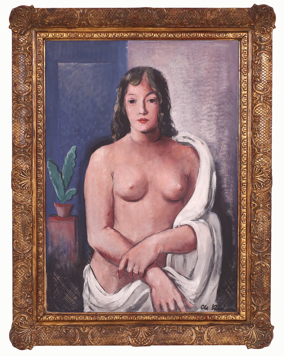 Oldřich Koníček (1886 - 1932) - Ženský akt s bílou draperií