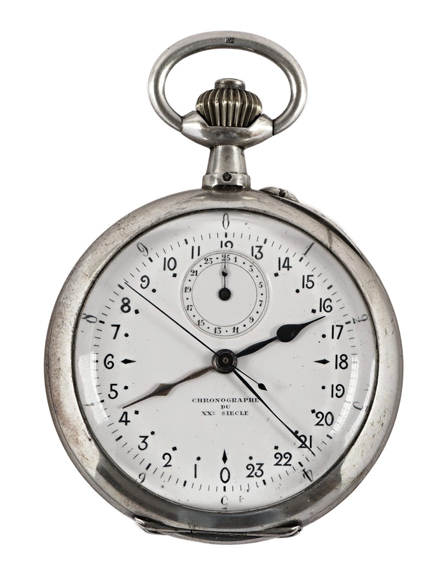 Stříbrné pánské kapesní hodinky s chronografem