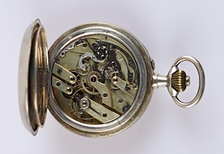 Stříbrné pánské kapesní hodinky s chronografem