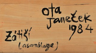 Ota Janeček (1919 - 1996) - Zátiší s kohoutem, ptáčkem, pohárem a miskou