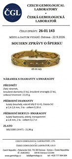 Rakousko-uherský zlatý náramek s diamanty a smaragdy