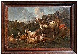 Philipp Peter Roos, zvaný Rosa da Tivoli, připsáno (1657 - 1706) - Odpočinek v krajině pastýřů