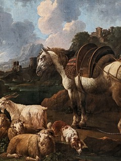 Philipp Peter Roos, zvaný Rosa da Tivoli, připsáno (1657 - 1706) - Odpočinek v krajině pastýřů