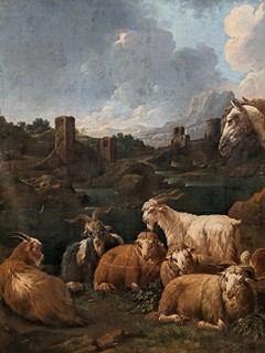 Philipp Peter Roos, zvaný Rosa da Tivoli, připsáno (1657 - 1706) - Odpočinek v krajině pastýřů