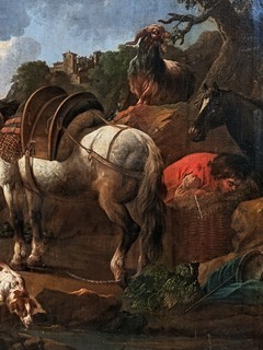 Philipp Peter Roos, zvaný Rosa da Tivoli, připsáno (1657 - 1706) - Odpočinek v krajině pastýřů
