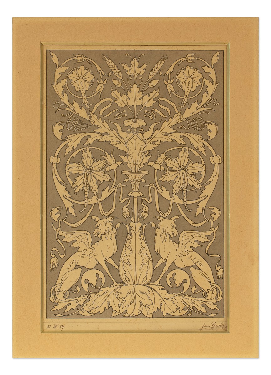 Jan Preisler (1872 - 1918) - Ornament se secesními gryfy a vegetabilním dekorem
