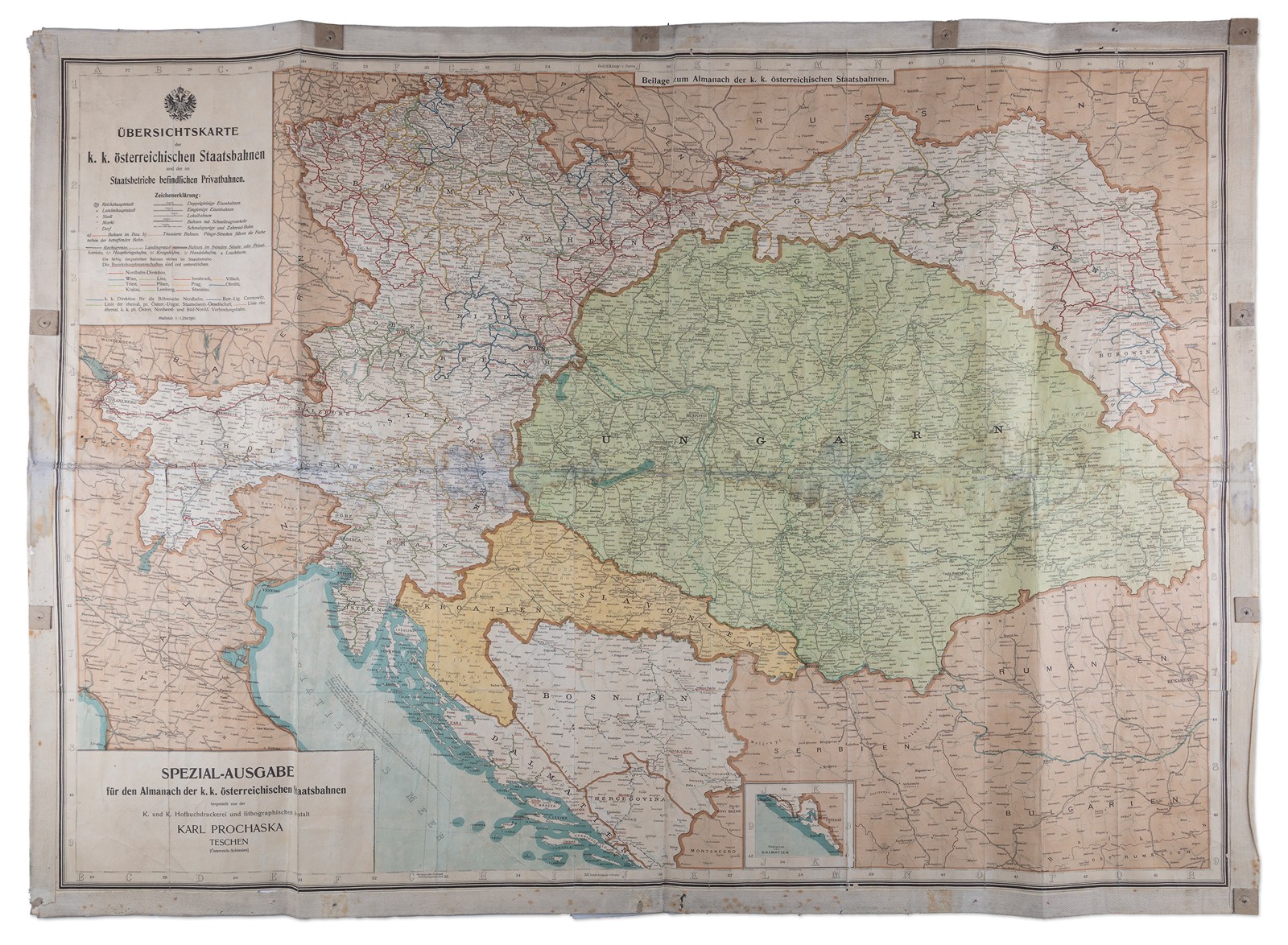 Mapa c. k. rakouských státních drah (k. k. österreichischen Staatsbahnen) - Karl Prochaska, Těšín
