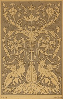 Jan Preisler (1872 - 1918) - Ornament se secesními gryfy a vegetabilním dekorem