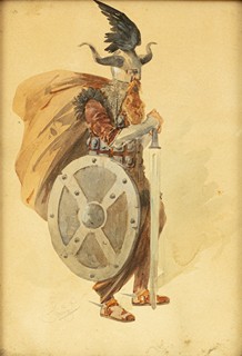 Karel Šimůnek (1869 - 1942) - Staroslovanský bojovník - návrh divadelního kostýmu