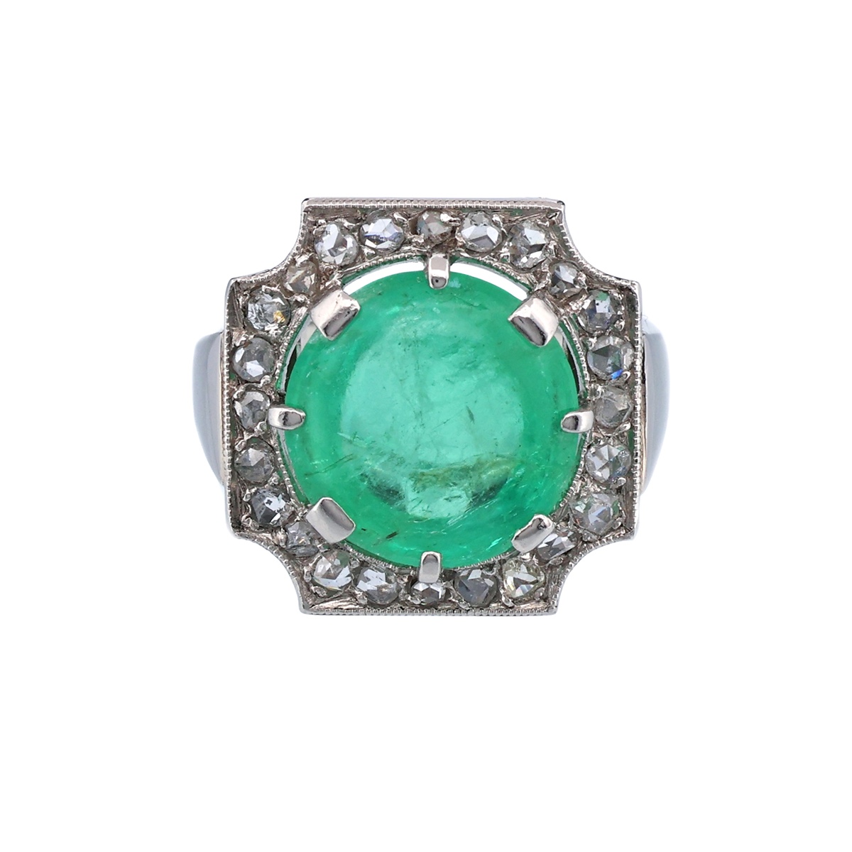 Zlatý prsten se smaragdem 7,00 ct a diamanty, Art deco