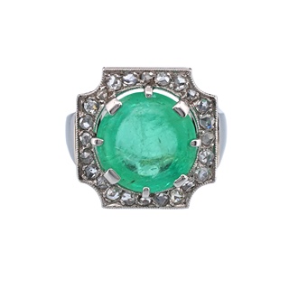 Zlatý prsten se smaragdem 7,00 ct a diamanty, Art deco