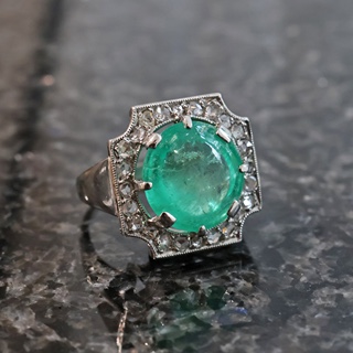 Zlatý prsten se smaragdem 7,00 ct a diamanty, Art deco