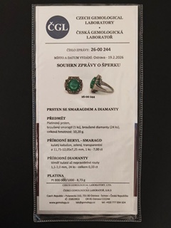 Zlatý prsten se smaragdem 7,00 ct a diamanty, Art deco