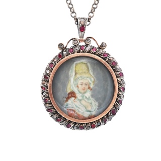 Starožitný závěs s přírodními rubíny a diamanty, 19.století