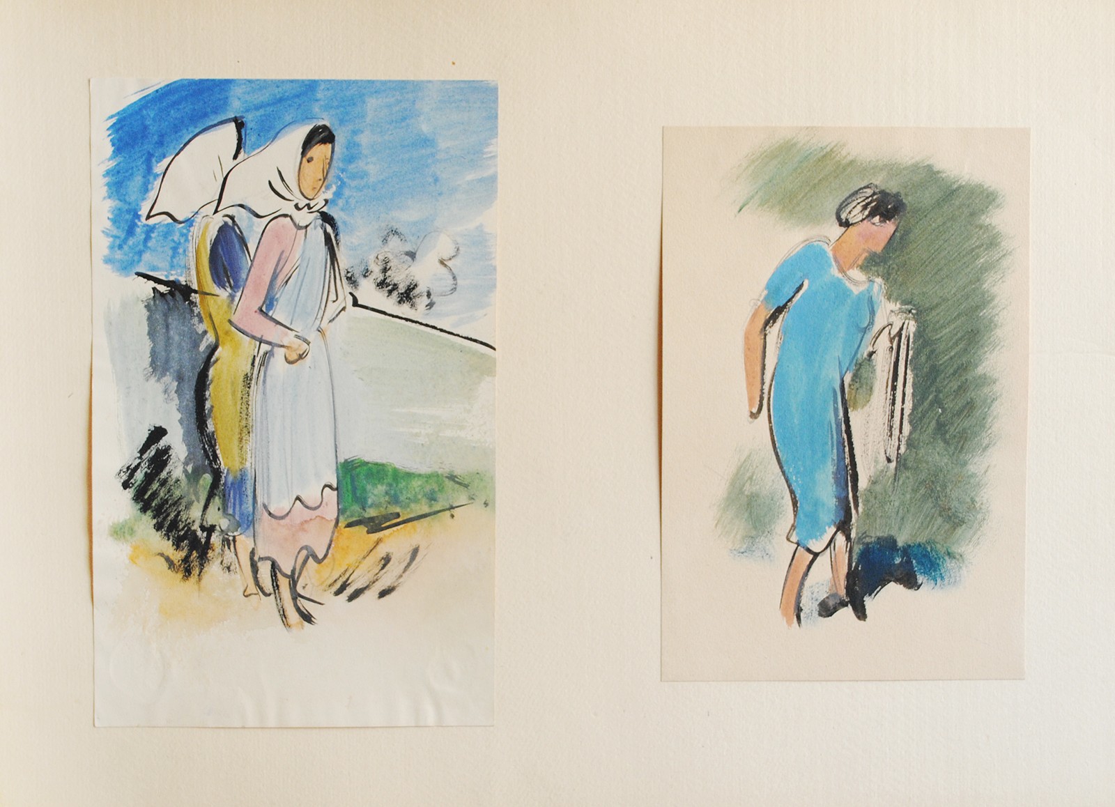 Bohumil Ullrych (1893 - 1948) - Pracující ženy (konvolut 4 akvarelů)