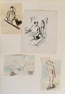 Bohumil Ullrych (1893 - 1948) - Figury / Labutě (konvolut 5 skic)