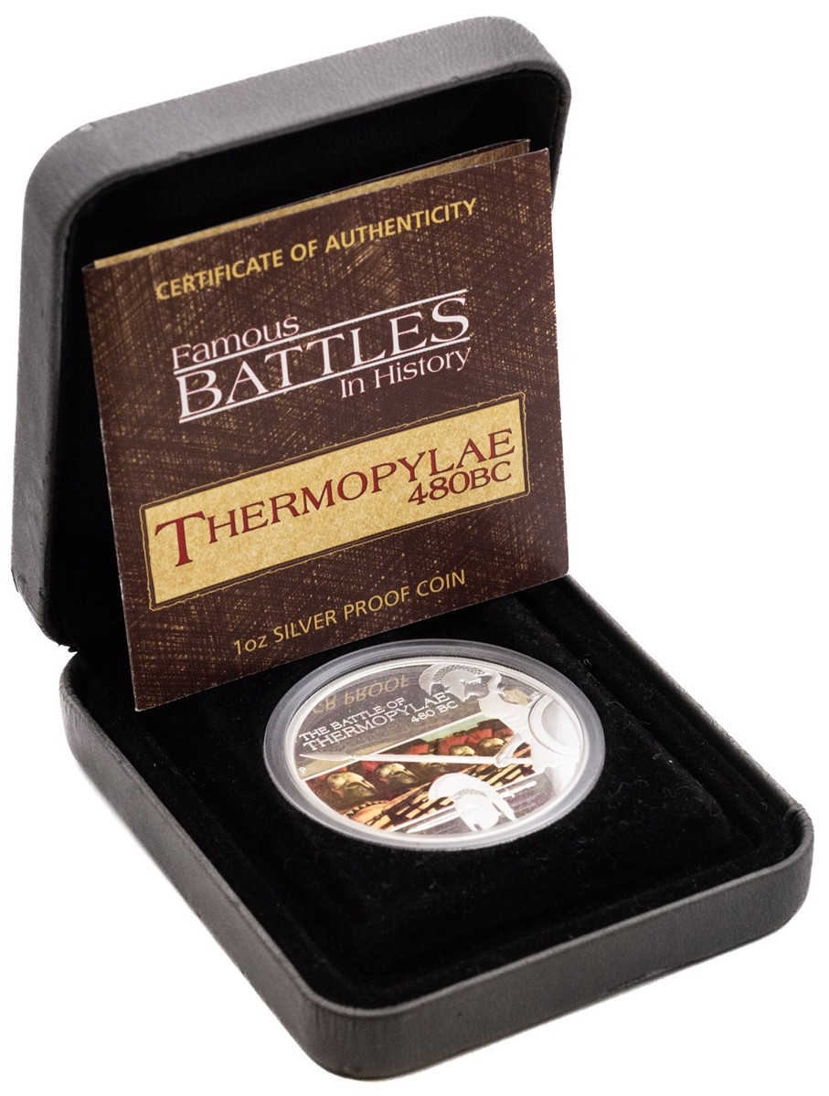 Stříbrná mince bitva Thermopylae 480 BC, 1OZ, coloured, Proof
