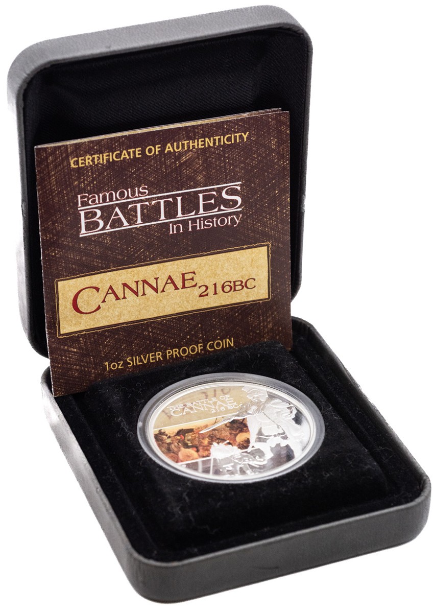 Stříbrná mince bitva Cannae 216 BC, 1OZ, coloured, Proof