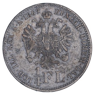1/4 zlatník František Josef I. 1869 "A"