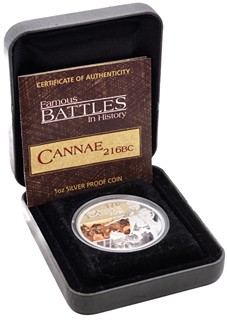 Stříbrná mince bitva Cannae 216 BC, 1OZ, coloured, Proof
