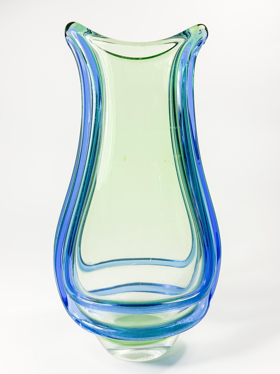 Zemek František - Modro-zelená hutní váza, 27 cm