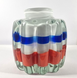 Ježek Pavel - Hutní váza s oranžovým a modrým pruhem
