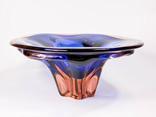Hospodka Josef - Skleněná žardiniera modrooranžová, průměr 31 cm