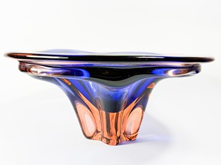 Hospodka Josef - Skleněná žardiniera modrooranžová, průměr 31 cm