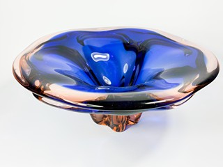 Hospodka Josef - Skleněná žardiniera modrooranžová, průměr 31 cm