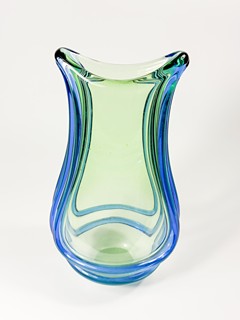 Zemek František - Modro-zelená hutní váza, 27 cm