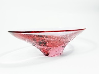 Klinger Miloslav - Skleněná miska - rosalínová s drobením, průměr 22,5 cm