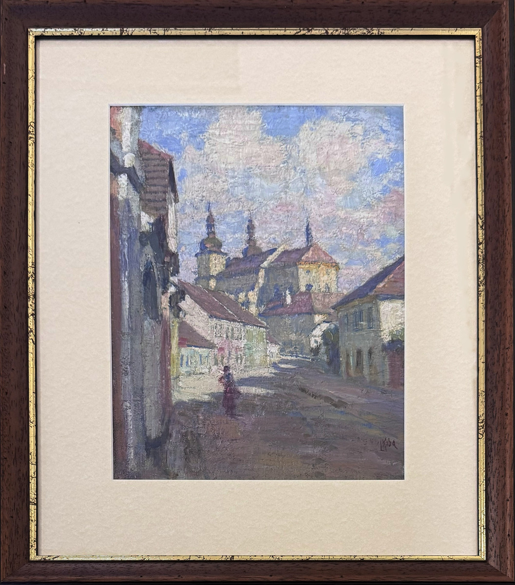 Ludvík Kuba (1863 - 1956) - Březnický kostel ráno v Podčapské ulici