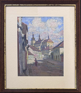 Ludvík Kuba (1863 - 1956) - Březnický kostel ráno v Podčapské ulici