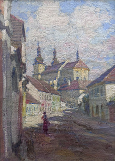 Ludvík Kuba (1863 - 1956) - Březnický kostel ráno v Podčapské ulici