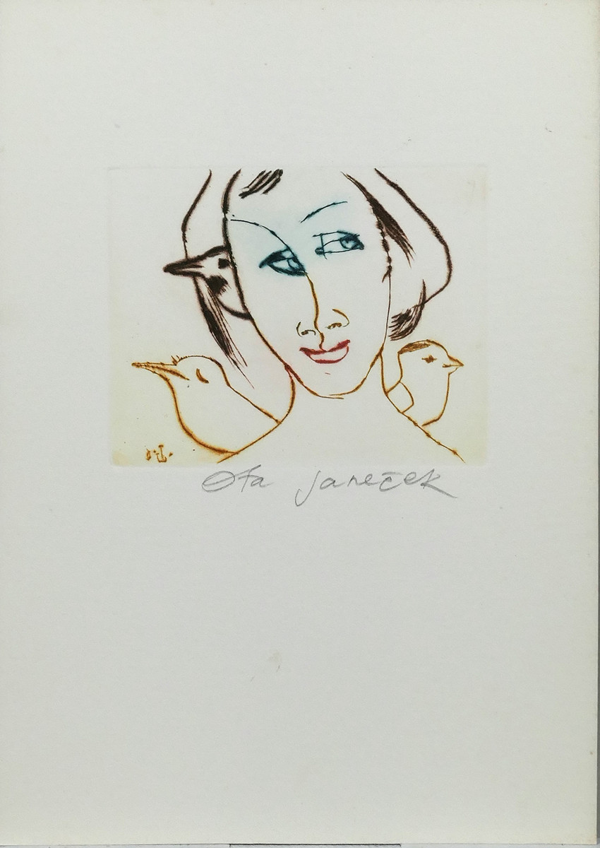 Ota Janeček (1919-1996) - Dívka s ptáčky