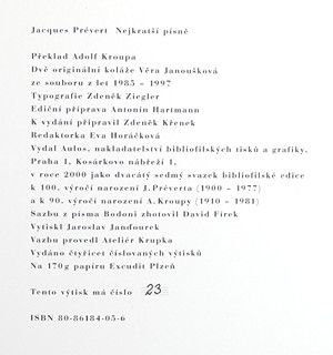 Věra Janoušková (1922 - 2010) - J. Prevért Nejkratší písně