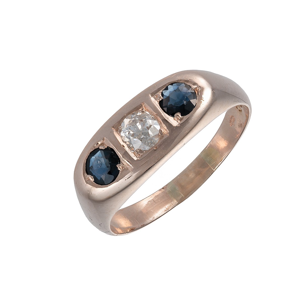 Zlatý prsten s přírodními safíry 0,38 ct a diamantem