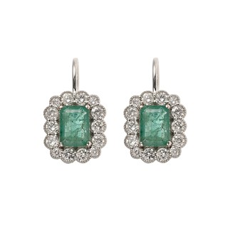 Zlaté náušnice s přírodními smaragdy 3,50 ct a diamanty 1,48 ct