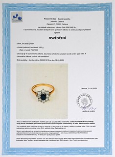 Zlatý prsten s přírodním safírem 0,45 ct a diamanty 0,73 ct - certifikováno