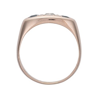 Zlatý prsten s přírodními safíry 0,38 ct a diamantem