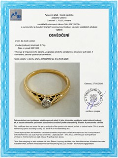 Zlatý prsten s přírodním diamantem