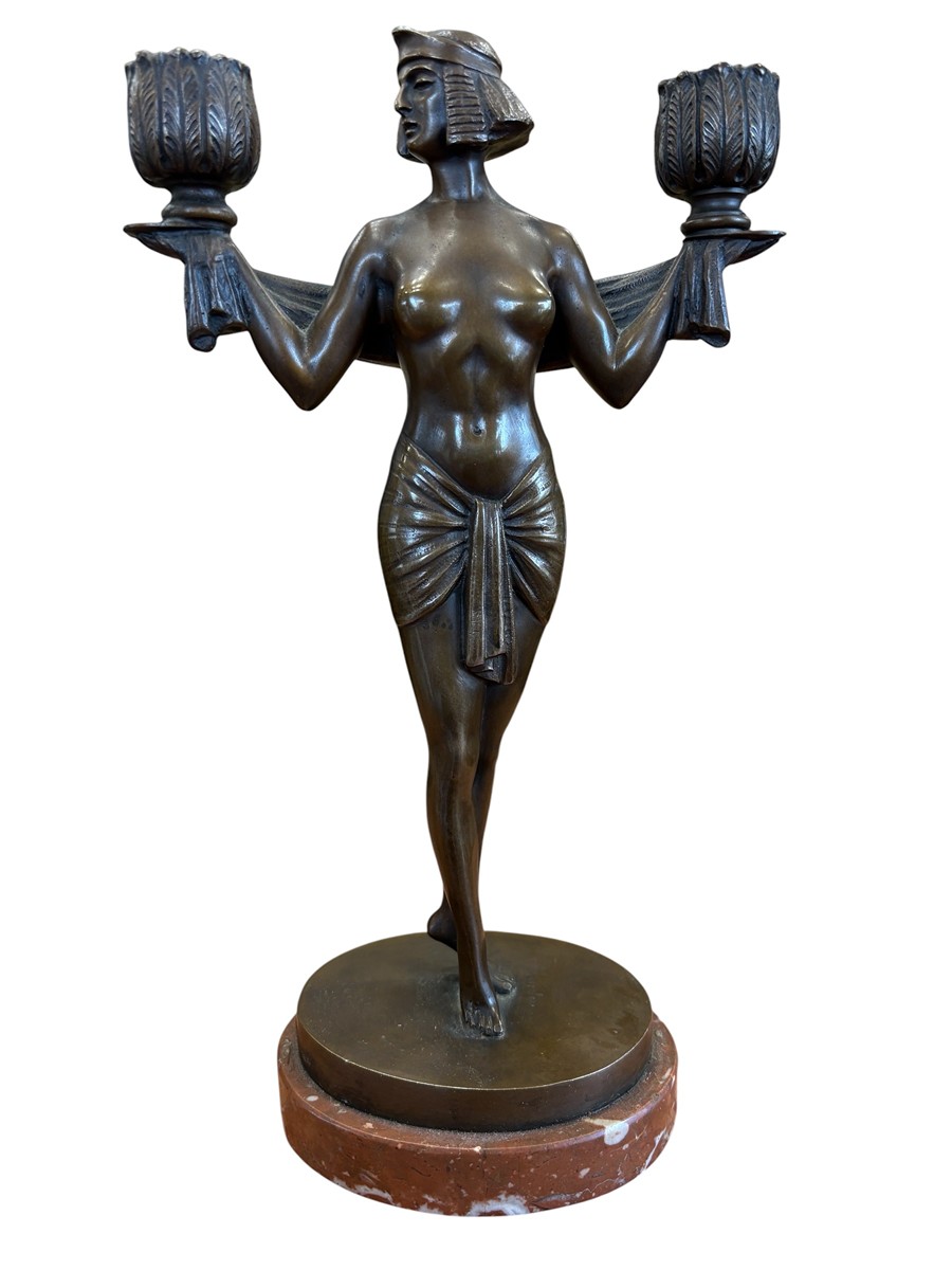 Bronzový figurální svícen - Art Deco