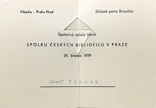 Cyril Bouda (1901 - 1984) - Pozvánka na večeři spolku bibliofilů v Prazer 1979