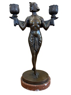 Bronzový figurální svícen - Art Deco